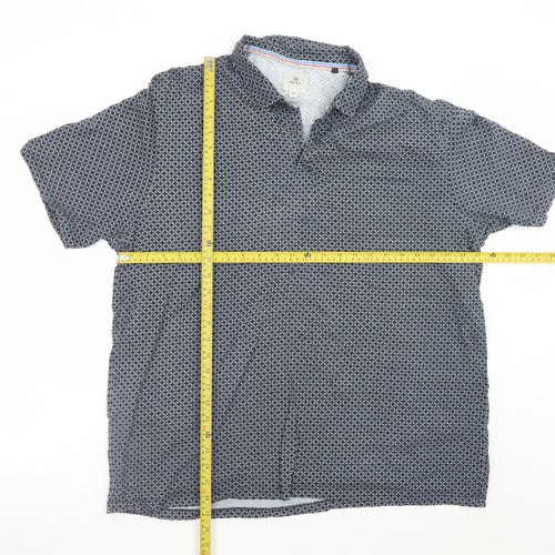 Next Men's Blue Geometric 2XL Cotton Short Sleeve Polo Shirt