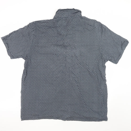 Next Men's Blue Geometric 2XL Cotton Short Sleeve Polo Shirt