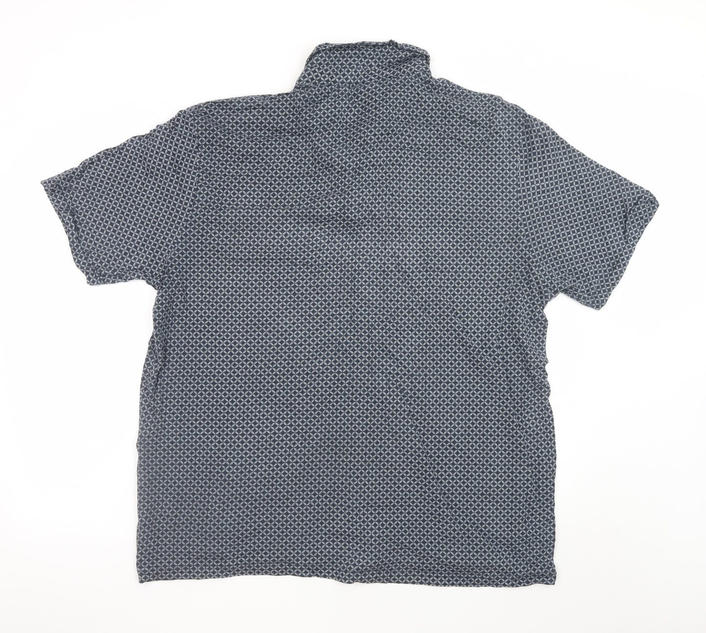 Next Men's Blue Geometric 2XL Cotton Short Sleeve Polo Shirt