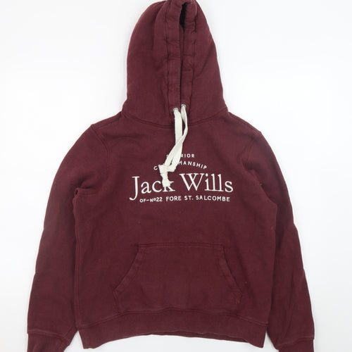 Jack Wills Womens Burgundy Hoodie UK 12 Pullover Hooded Sweatshirt