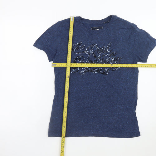 Superdry Womens Blue Sequin Logo T-Shirt Size 10 Short Sleeve