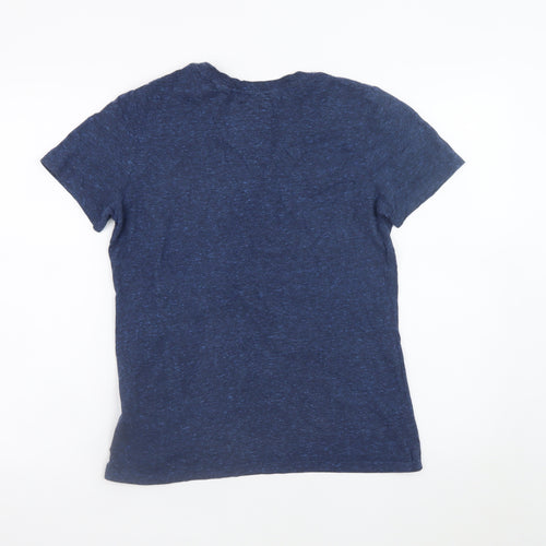 Superdry Womens Blue Sequin Logo T-Shirt Size 10 Short Sleeve