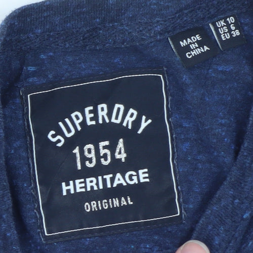 Superdry Womens Blue Sequin Logo T-Shirt Size 10 Short Sleeve