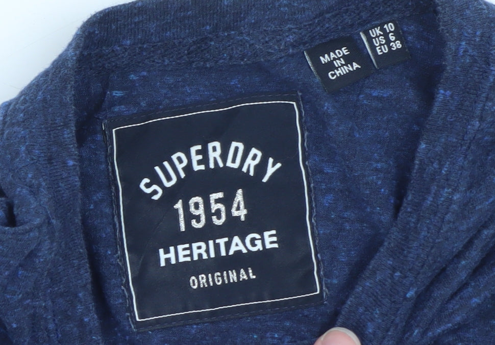 Superdry Womens Blue Sequin Logo T-Shirt Size 10 Short Sleeve