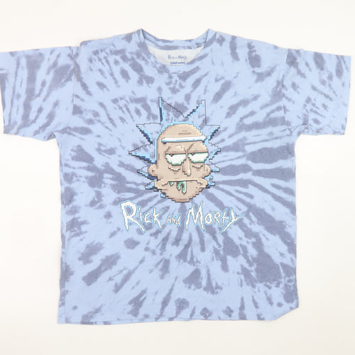 Pull&Bear Mens Blue Rick and Morty Tie-Dye Graphic T-Shirt Size M