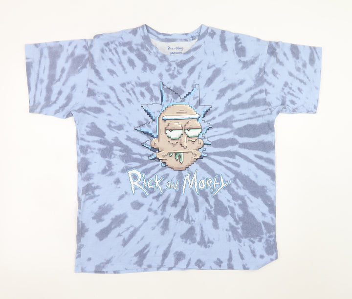 Pull&Bear Mens Blue Rick and Morty Tie-Dye Graphic T-Shirt Size M