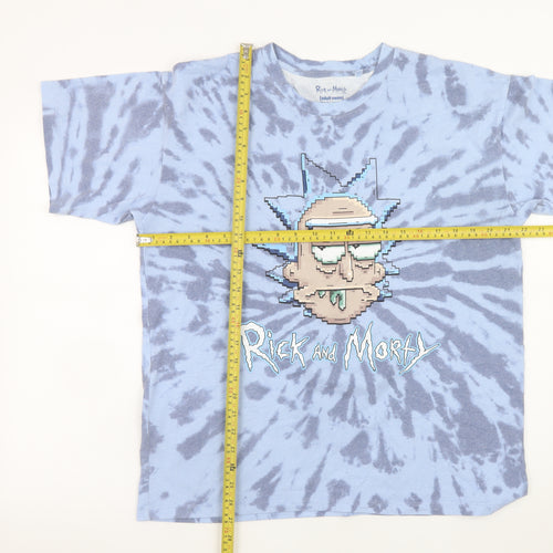 Pull&Bear Mens Blue Rick and Morty Tie-Dye Graphic T-Shirt Size M