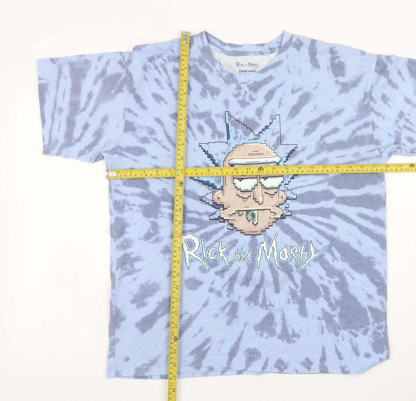 Pull&Bear Mens Blue Rick and Morty Tie-Dye Graphic T-Shirt Size M