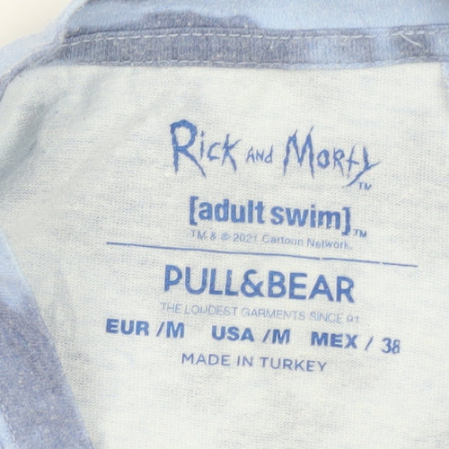 Pull&Bear Mens Blue Rick and Morty Tie-Dye Graphic T-Shirt Size M