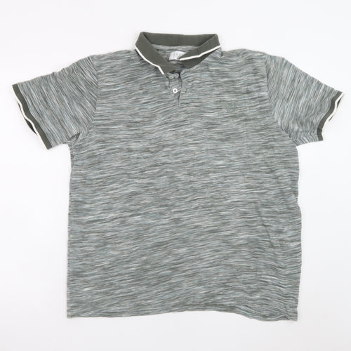 Easy Men’s Grey Striped Cotton Polo Shirt XL Casual Collared Top