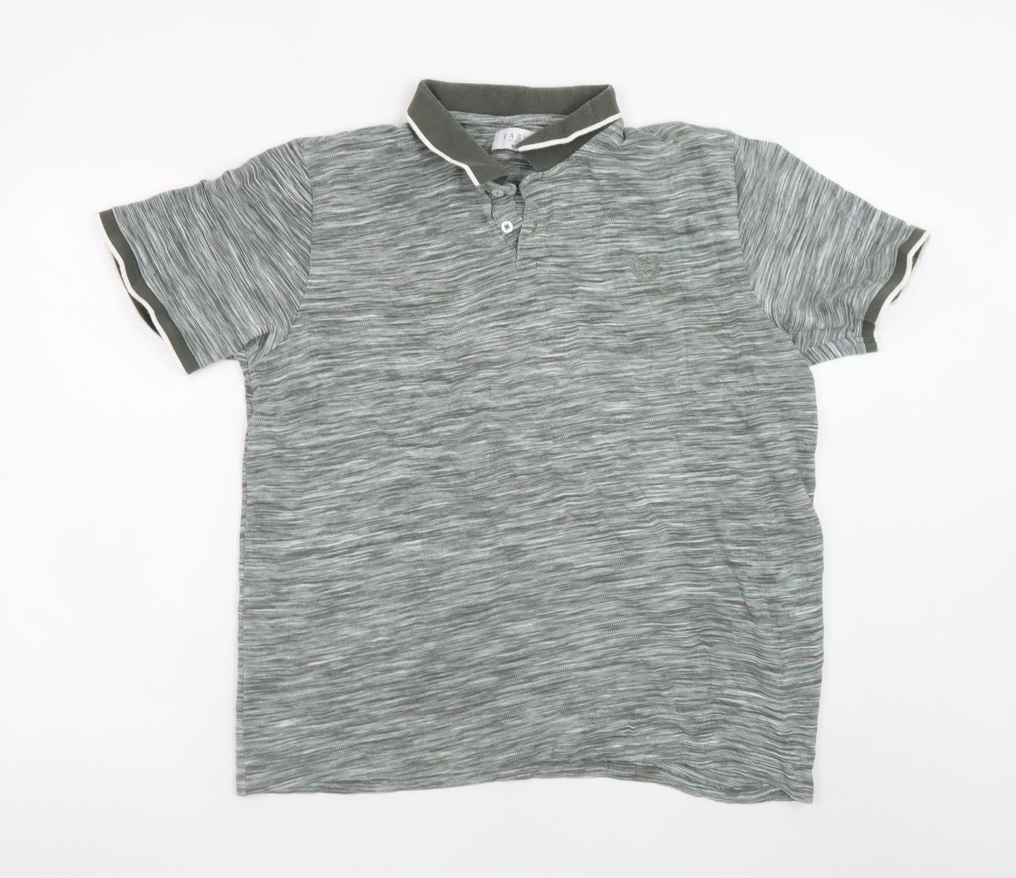 Easy Men’s Grey Striped Cotton Polo Shirt XL Casual Collared Top