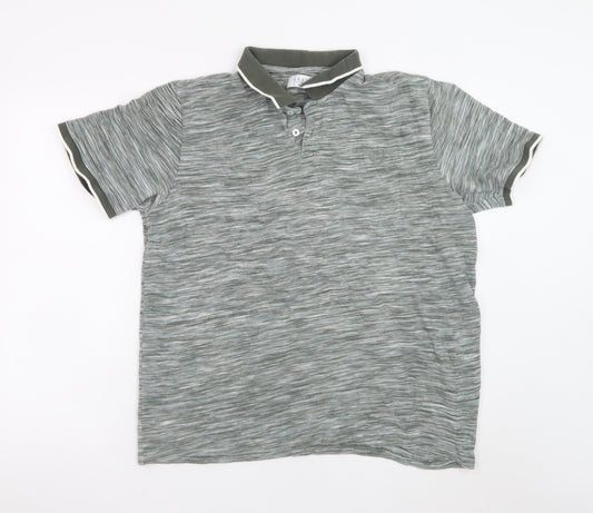 Easy Men’s Grey Striped Cotton Polo Shirt XL Casual Collared Top