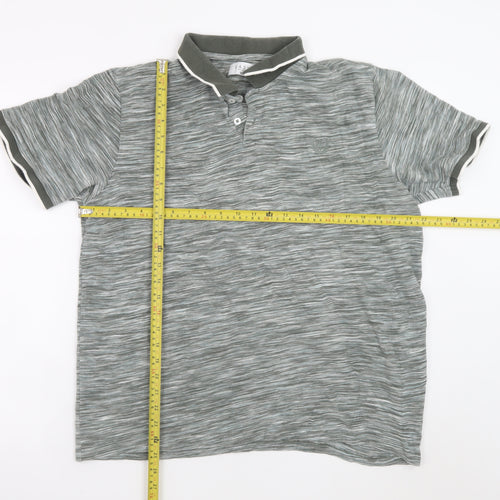 Easy Men’s Grey Striped Cotton Polo Shirt XL Casual Collared Top