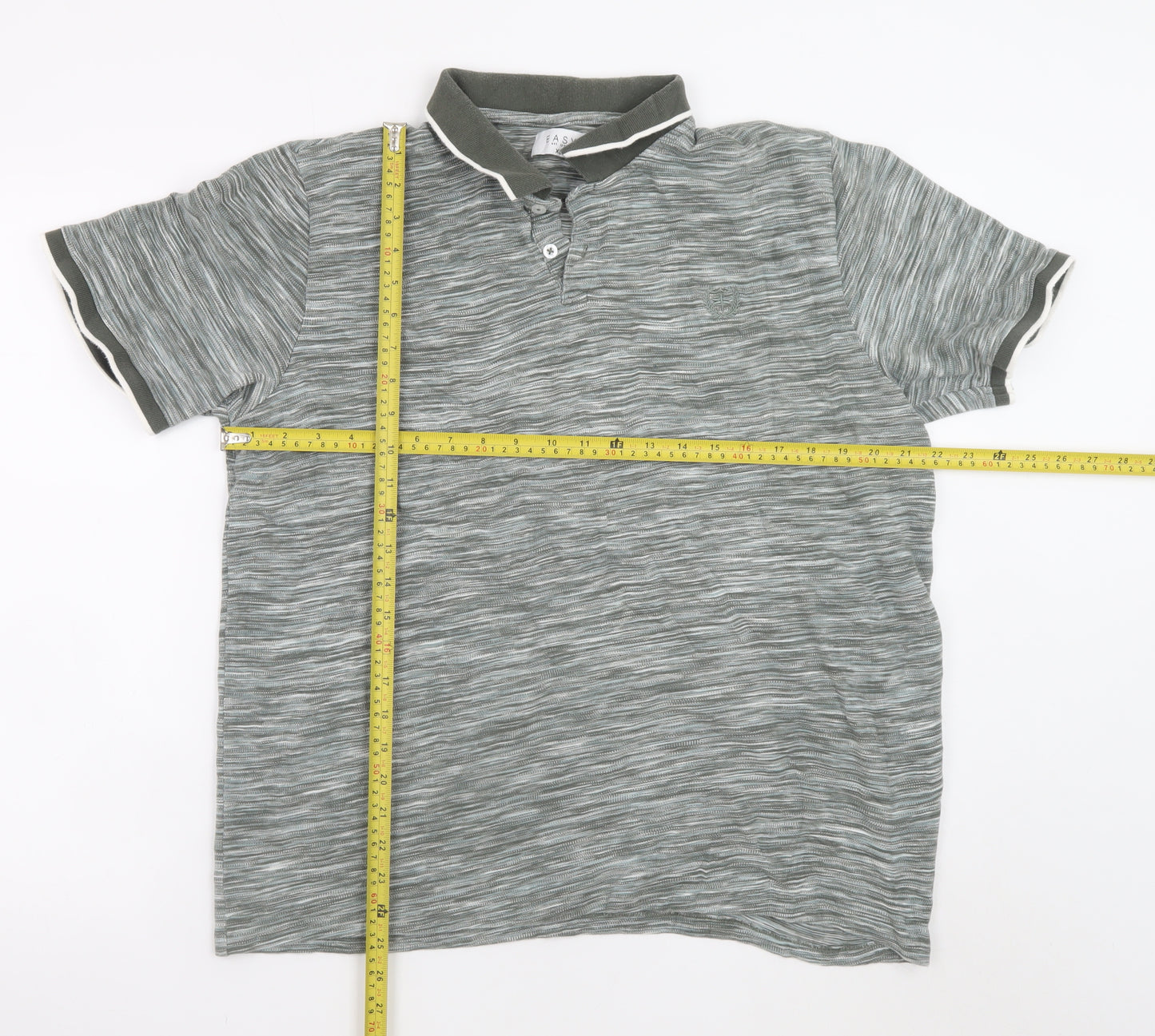 Easy Men’s Grey Striped Cotton Polo Shirt XL Casual Collared Top