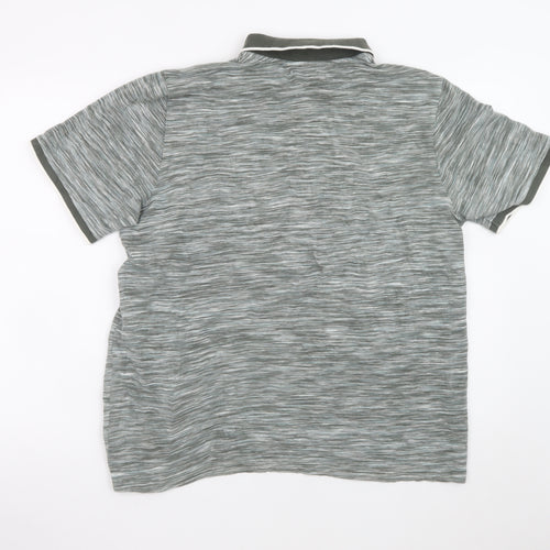 Easy Men’s Grey Striped Cotton Polo Shirt XL Casual Collared Top