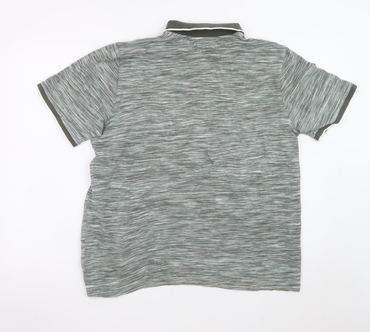 Easy Men’s Grey Striped Cotton Polo Shirt XL Casual Collared Top