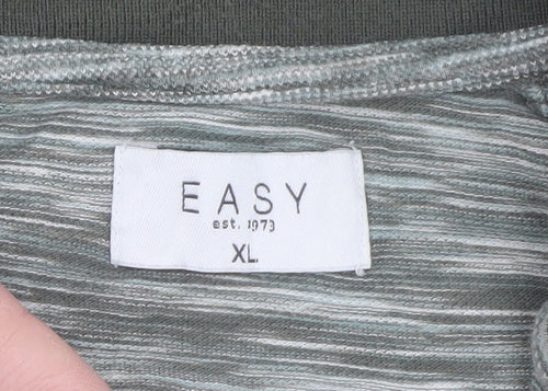 Easy Men’s Grey Striped Cotton Polo Shirt XL Casual Collared Top