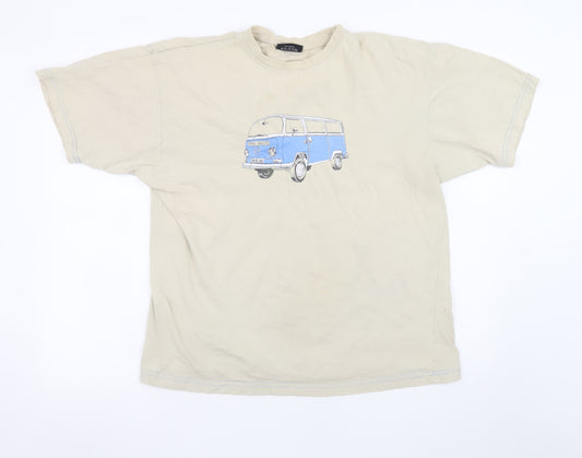 Cedarwood State Men's Beige XL Retro Car Graphic Cotton T-Shirt