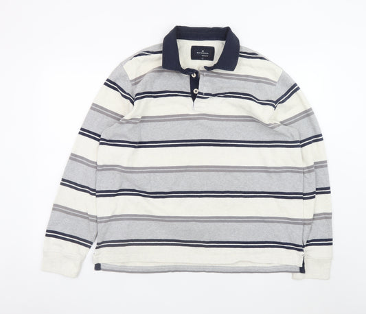 Marks and Spencer Men's Multicoloured Striped Long Sleeve Polo L