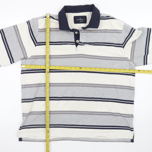 Marks and Spencer Men's Multicoloured Striped Long Sleeve Polo L