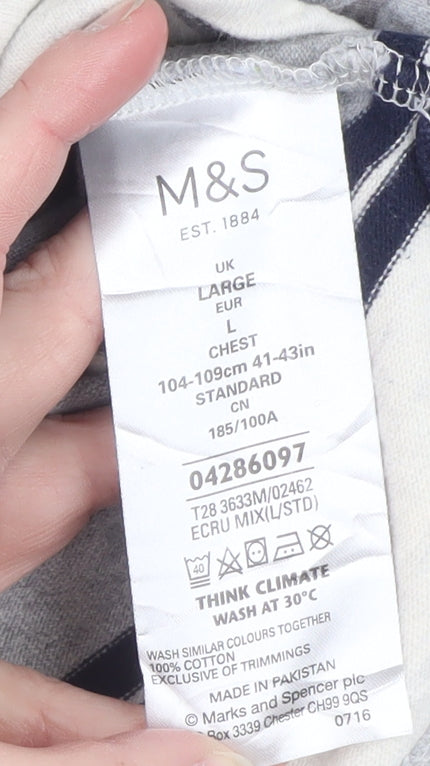 Marks and Spencer Men's Multicoloured Striped Long Sleeve Polo L