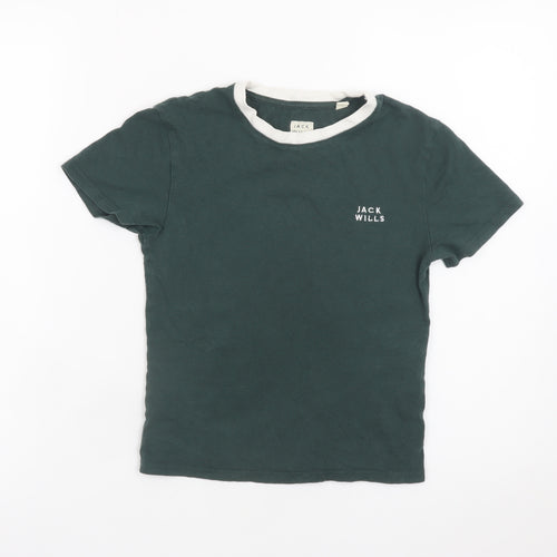 Jack Wills Womens Green Ringer T-Shirt Size 6 Cotton Casual Top