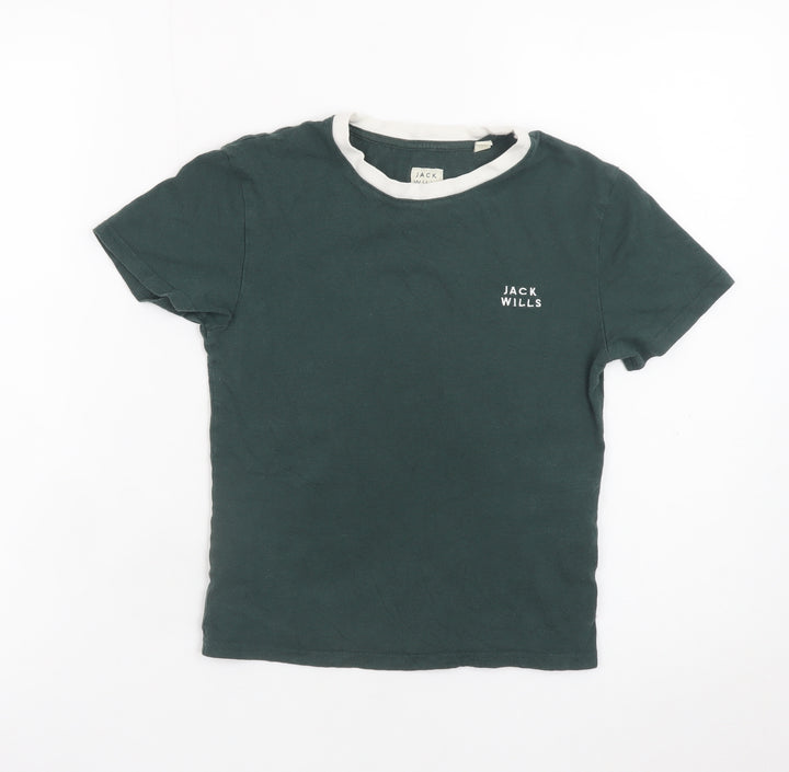 Jack Wills Womens Green Ringer T-Shirt Size 6 Cotton Casual Top