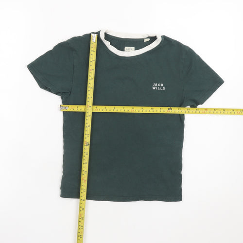 Jack Wills Womens Green Ringer T-Shirt Size 6 Cotton Casual Top