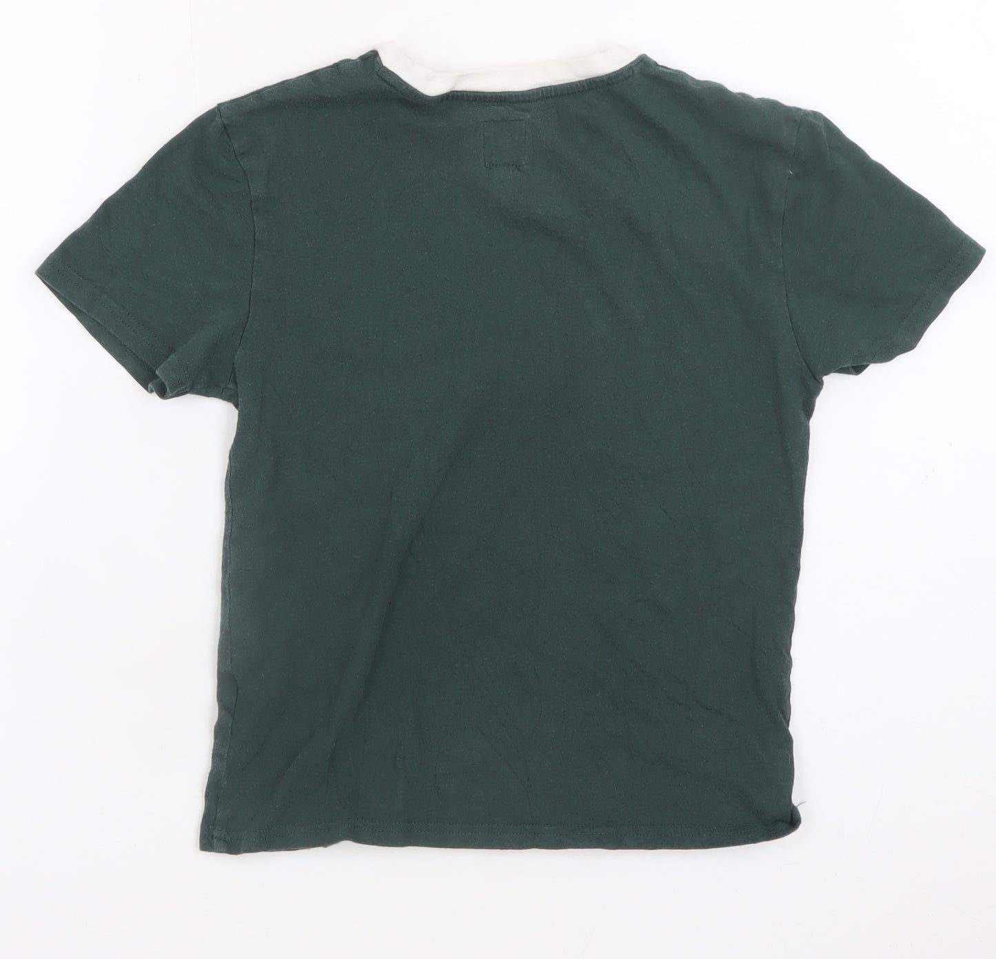 Jack Wills Womens Green Ringer T-Shirt Size 6 Cotton Casual Top
