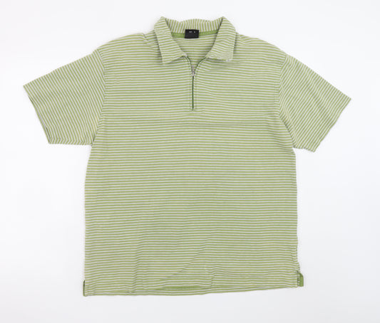 Next Men's Green Striped Cotton Polo Shirt XL 1/4 Zip