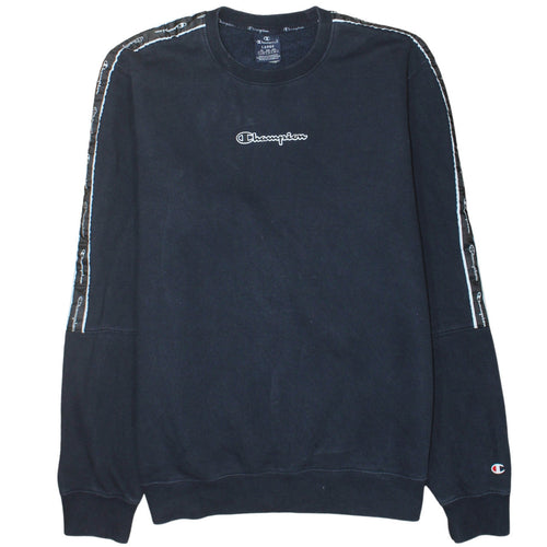 Champion Mens Black Large Crew Neck Logo Sweatshirt Pullover