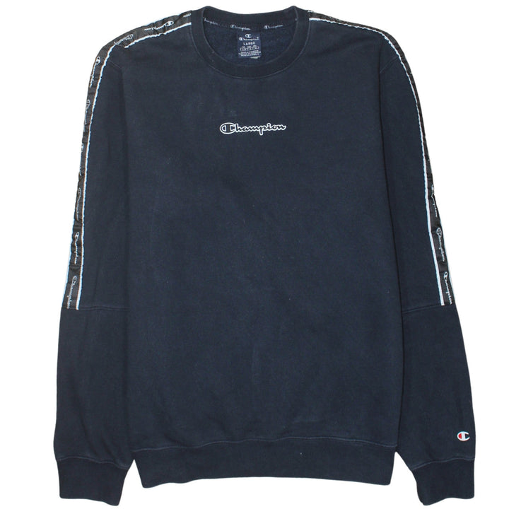Champion Mens Black Large Crew Neck Logo Sweatshirt Pullover