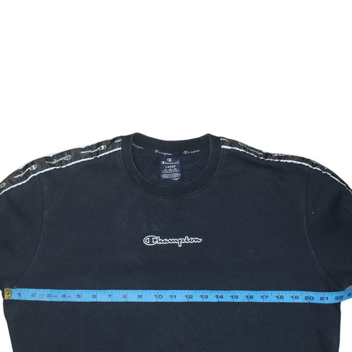 Champion Mens Black Large Crew Neck Logo Sweatshirt Pullover