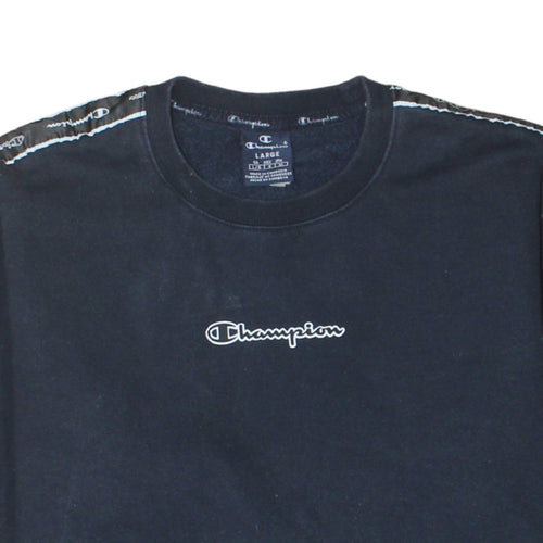 Champion Mens Black Large Crew Neck Logo Sweatshirt Pullover