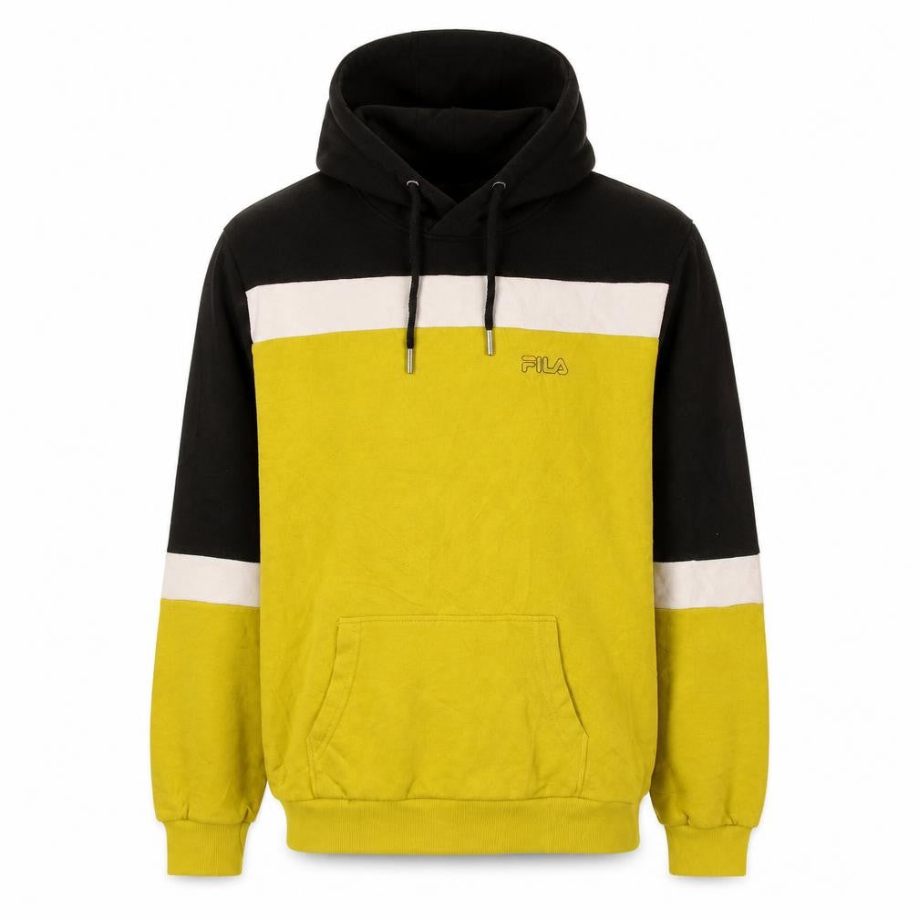 Front view of Fila Men's Yellow Black Pullover Hoodie XS Sportswear