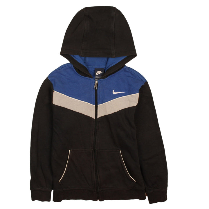 Nike Boys Black Blue Full Zip Hoodie Size 12-13 Years L Logo Design