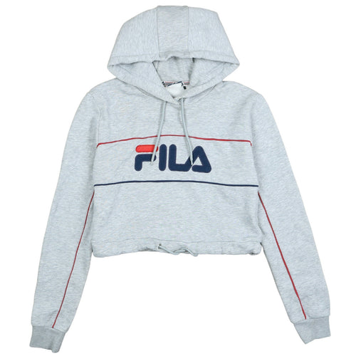 Fila Women Grey Pullover Hoodie UK 12 Logo Drawstring Casual