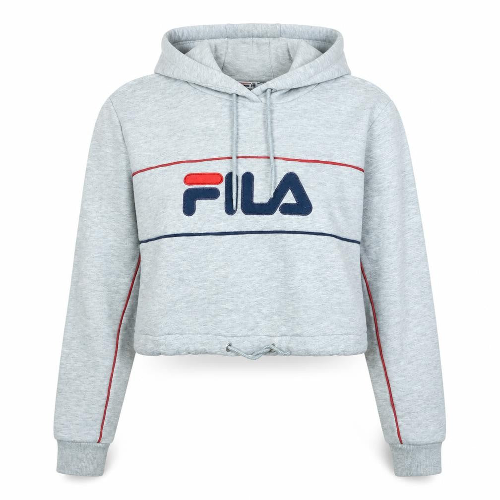 Front view of Fila Women Grey Pullover Hoodie UK 12 Logo Drawstring Casual