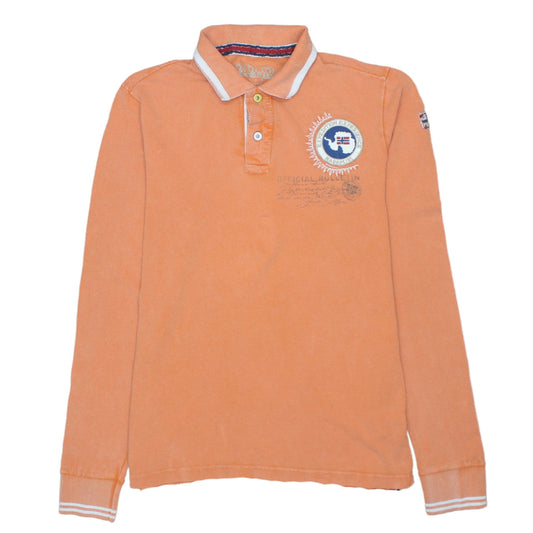 Napapijri Men’s Orange Long Sleeve Cotton Polo Shirt Size M