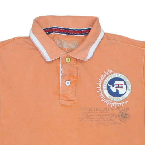 Napapijri Men’s Orange Long Sleeve Cotton Polo Shirt Size M