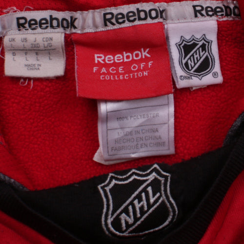 Reebok Men’s Red NHL Face Off Hoodie L Pullover Fleece Hockey Sweatshirt