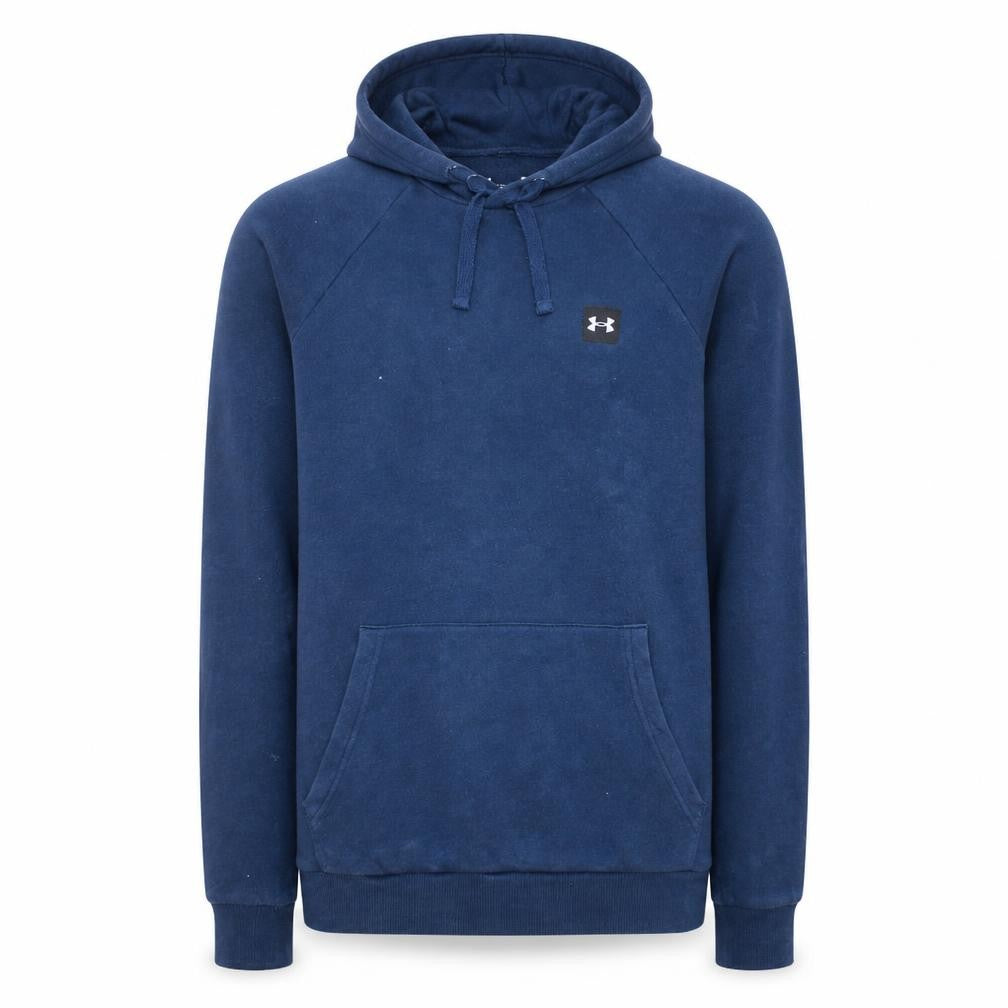 Front view of Under Armour Men’s Blue Pullover Hoodie M Loose Fit Fleece Sweatshirt