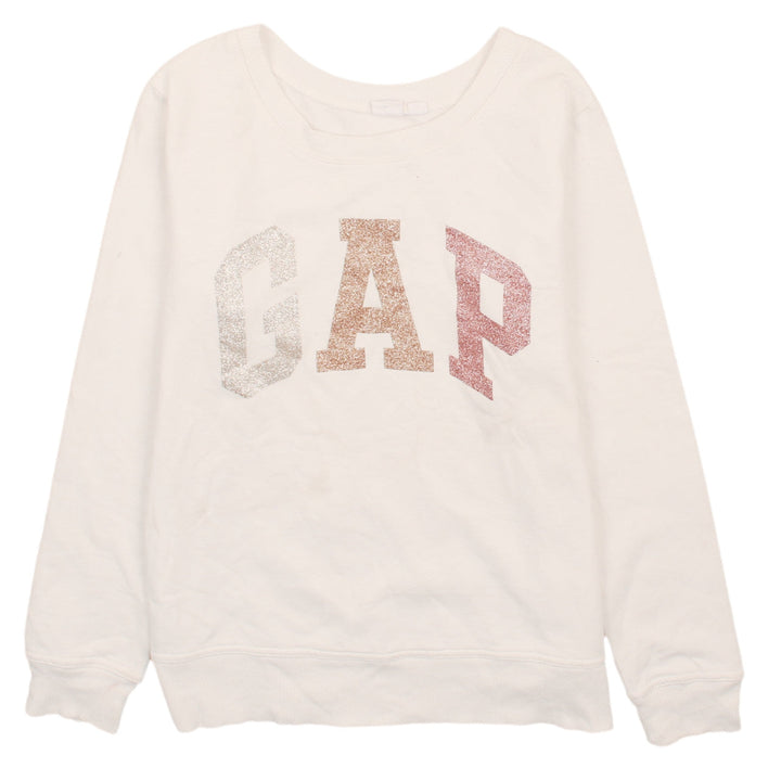 GAP Women Ivory XS Glitter Logo Pullover Sweatshirt