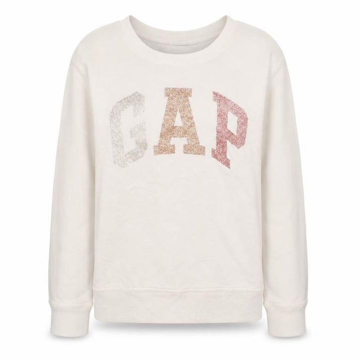Gap Women Ivory XS Glitter Logo Pullover Sweatshirt