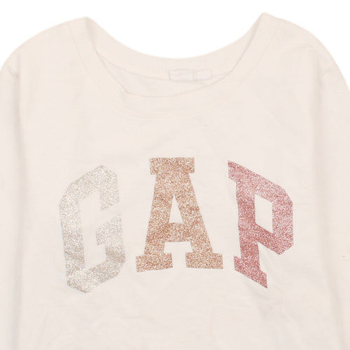 GAP Women Ivory XS Glitter Logo Pullover Sweatshirt