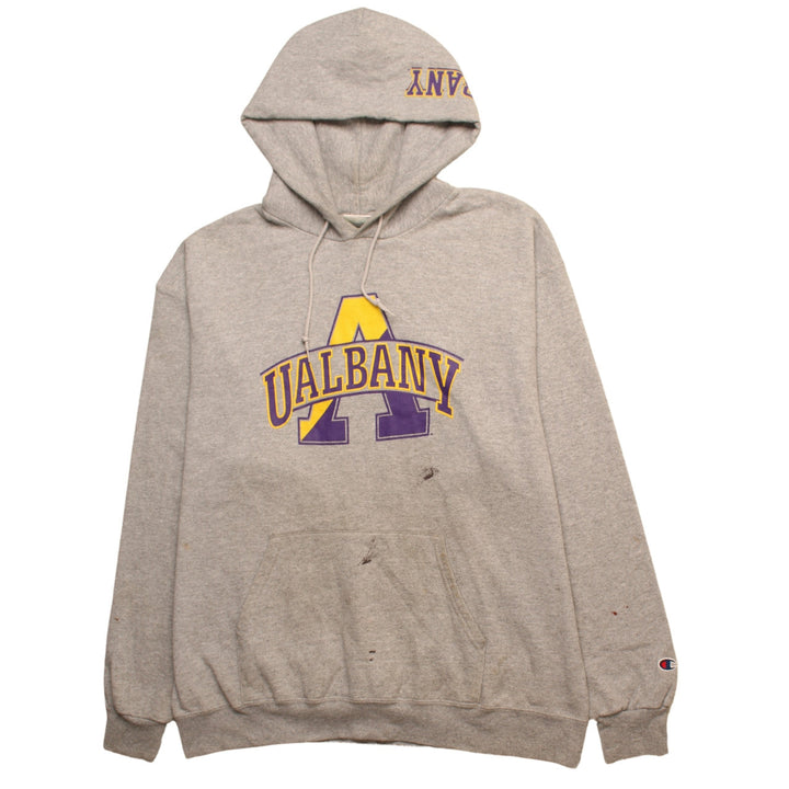 Champion Men’s Grey XL Pullover Hoodie UAlbany Graphic Sports Fleece