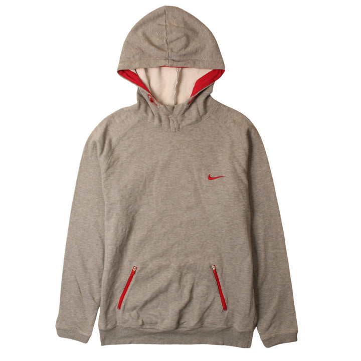 Nike Womens Grey Pullover Hoodie L Red Zip Pockets Sporty Style