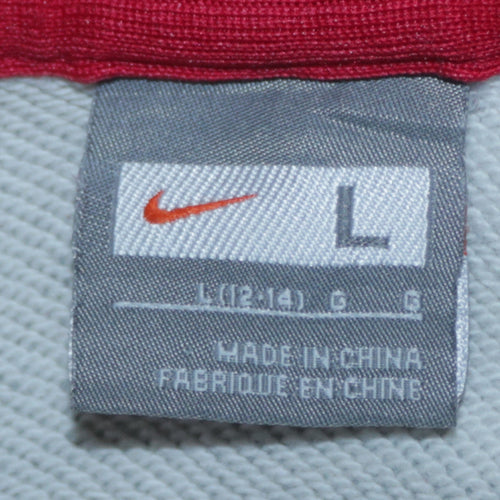 Nike Womens Grey Pullover Hoodie L Red Zip Pockets Sporty Style