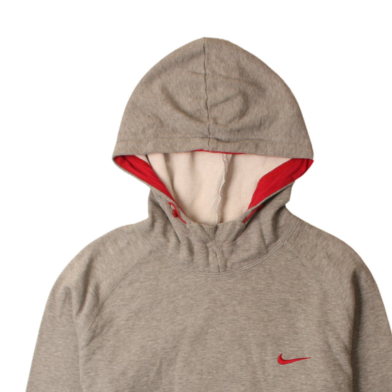 Nike Womens Grey Pullover Hoodie L Red Zip Pockets Sporty Style