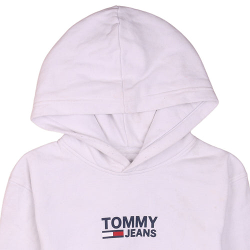 Tommy Jeans Men's White Pullover Hoodie M Logo Cotton Sweatshirt